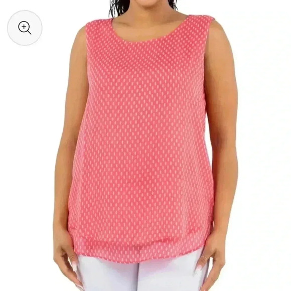 NWT Cristina B Sleeveless Top Small Pink White Flowy Tunic Print  Blouse - Picture 1 of 15